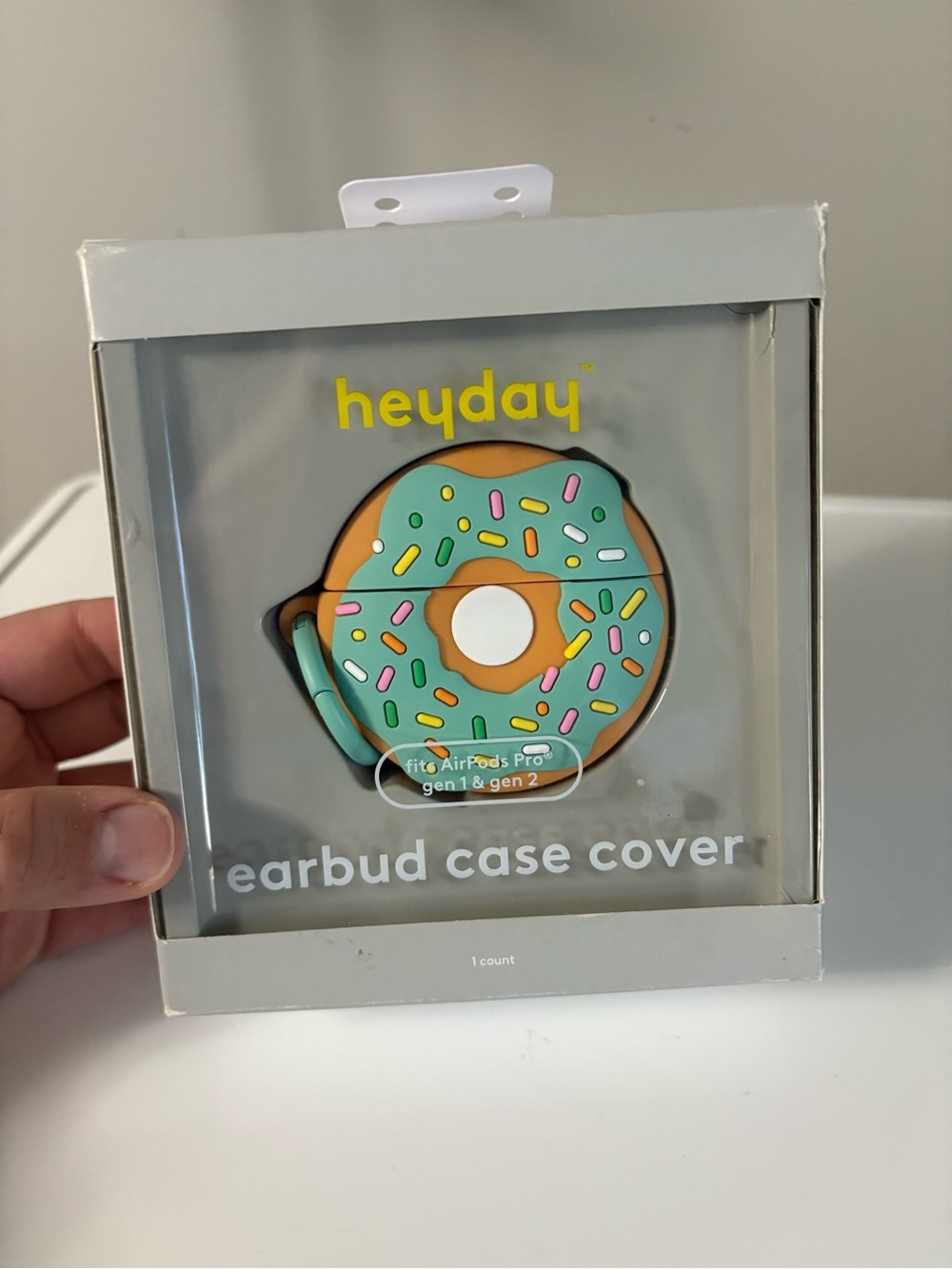heyday Donut Earbud Case Cover in Mint and Orange with Multicolor Sprinkles